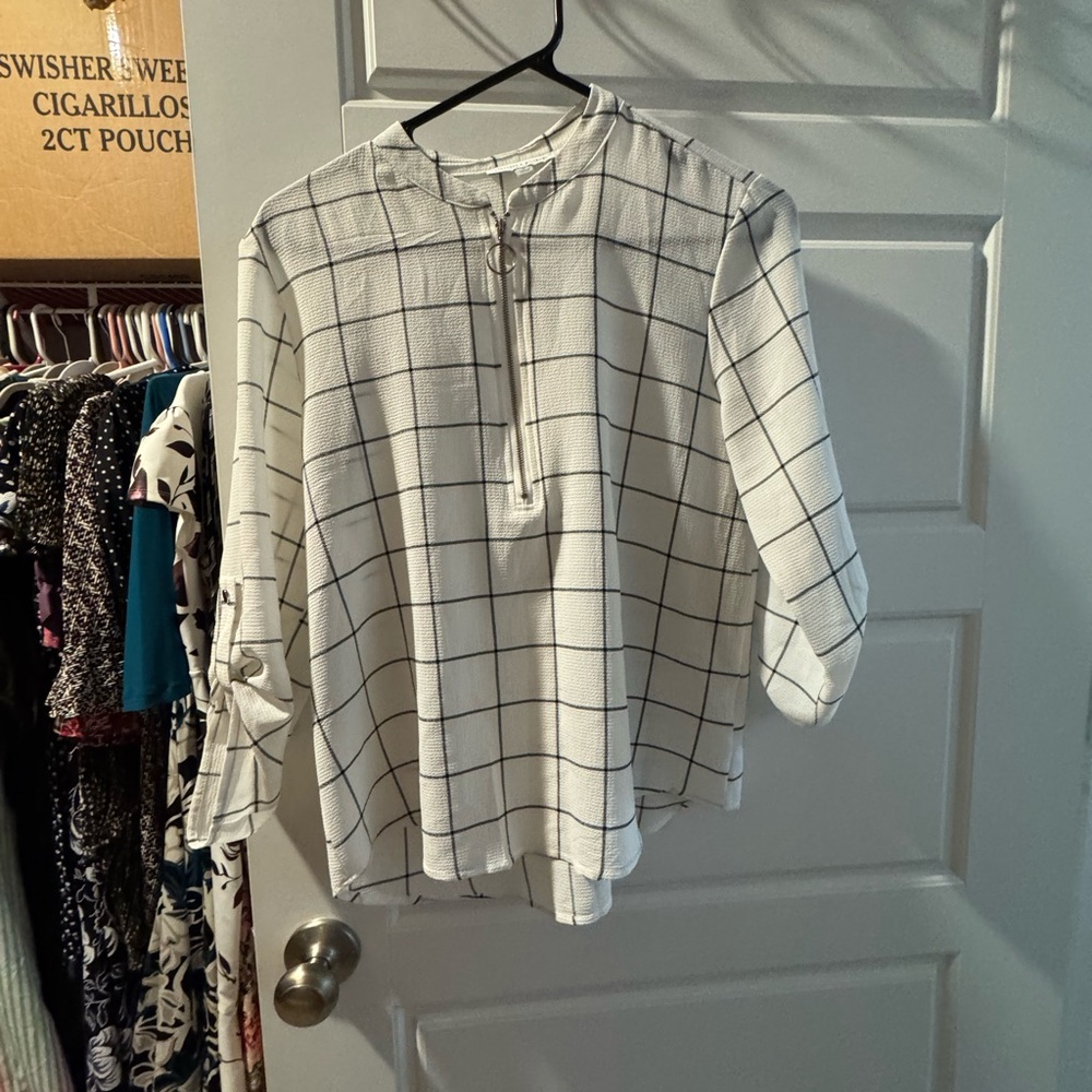 White Checkered Women's Top